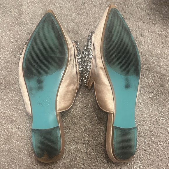 Glamorous Betsey Johnson Rhinestone Bow Satin Mules - Picture 4 of 7